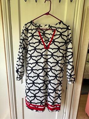 Navy and White Geometric Dress